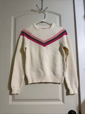 Janie and Jack Cream Sweater with Pink and Green Chevron
